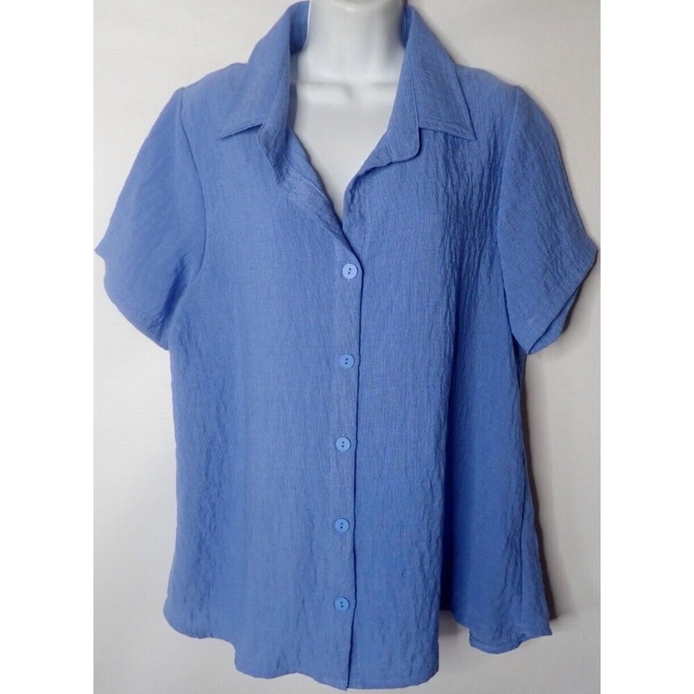 FH Clothing Co Blouse‎ Top Women L Blue Short Sleeve Textured Boho Casual